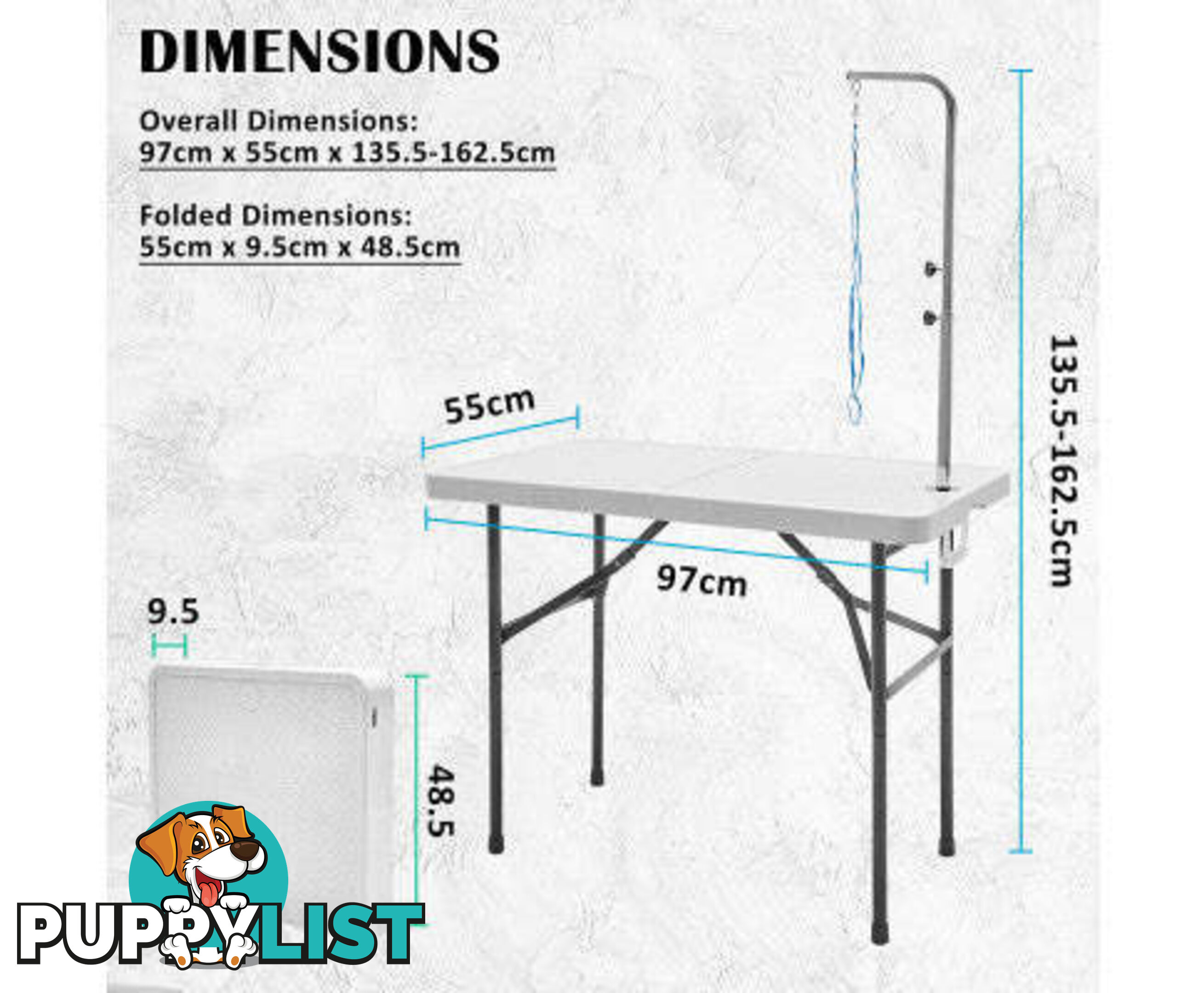 Paw Mat Dog or Cat Pet Grooming Salon Table Foldable and Adjustable - V274-PET-PGT97-WH