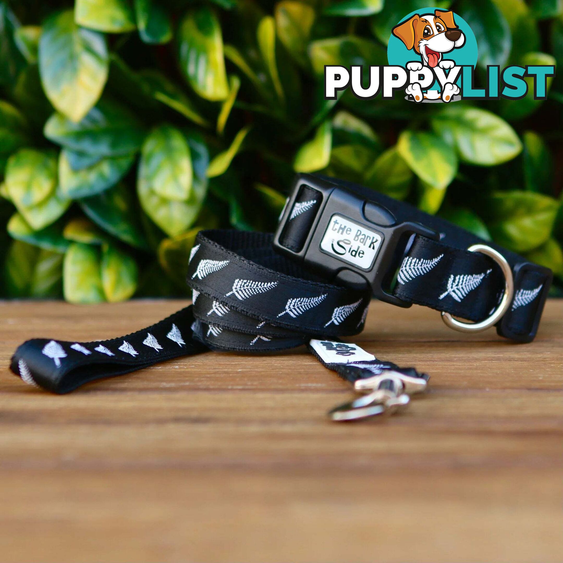 Silver Ferns Dog Collar - New Zealand - Hand Made by The Bark Side - TBSSILLGE