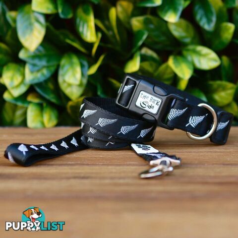 Silver Ferns Dog Collar - New Zealand - Hand Made by The Bark Side - TBSSILLGE