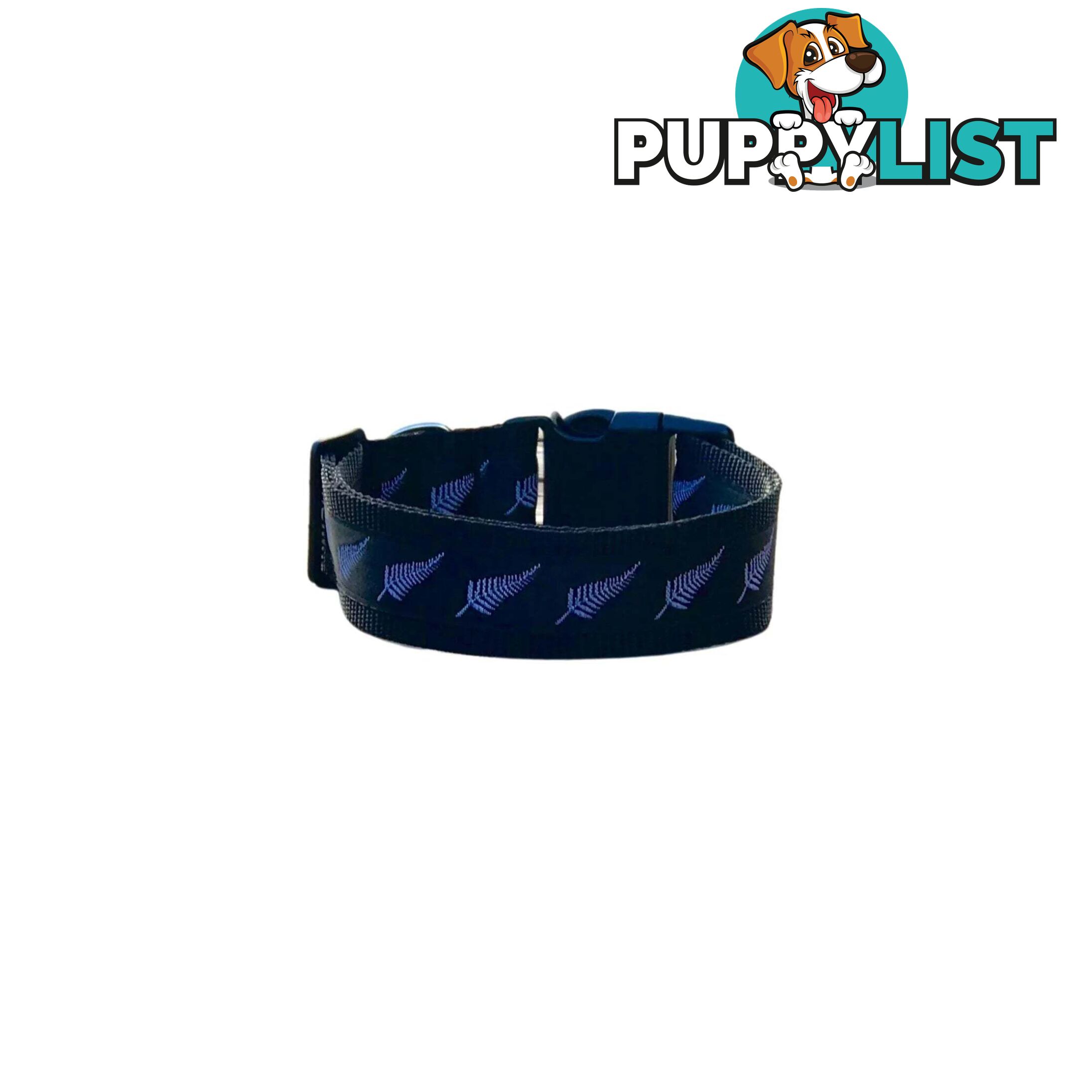 Silver Ferns Dog Collar - New Zealand - Hand Made by The Bark Side - TBSSILLGE