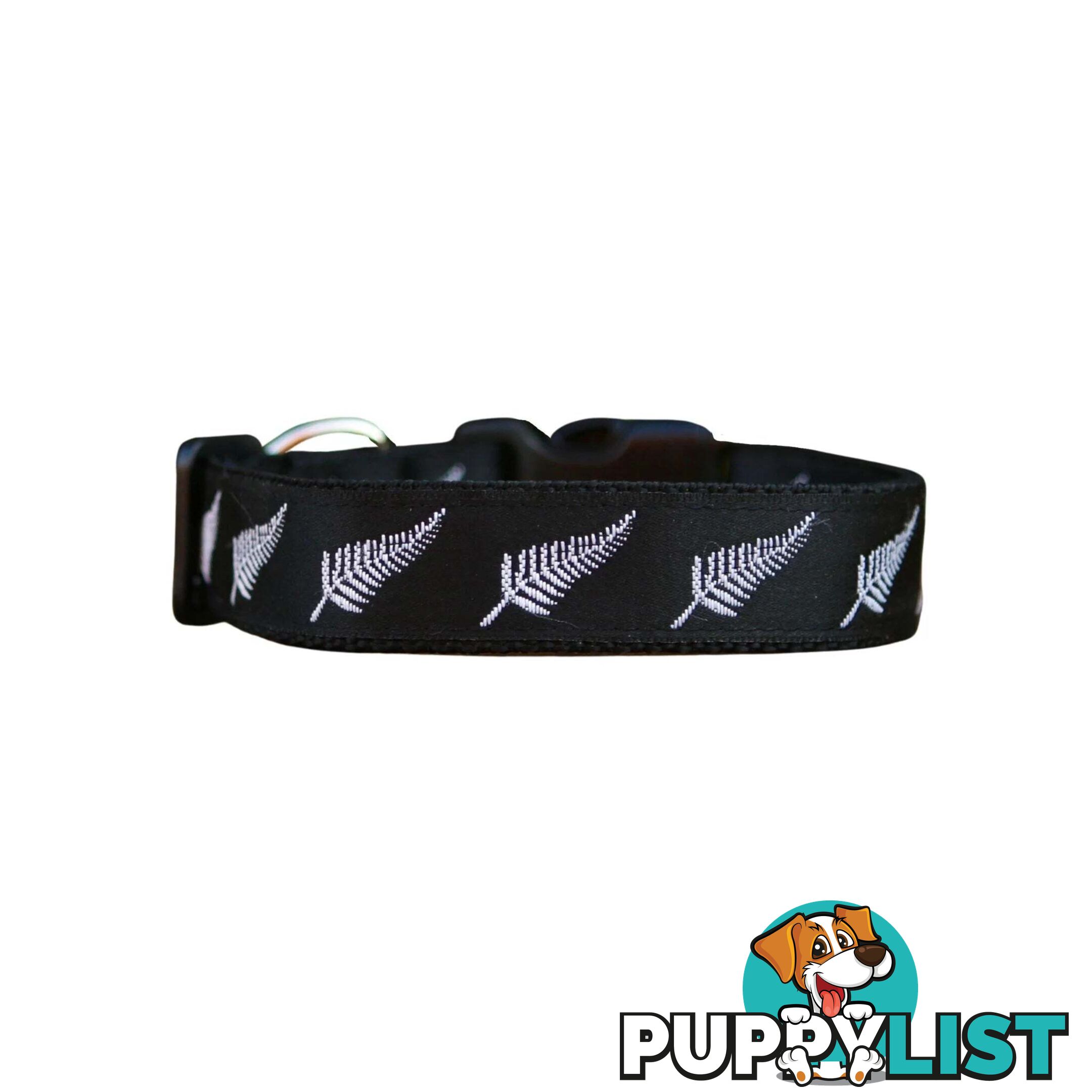 Silver Ferns Dog Collar - New Zealand - Hand Made by The Bark Side - TBSSILLGE
