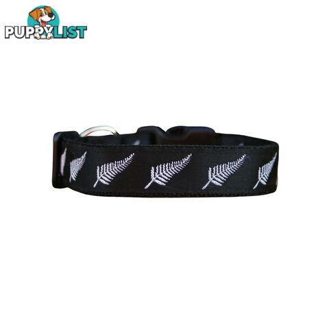 Silver Ferns Dog Collar - New Zealand - Hand Made by The Bark Side - TBSSILLGE