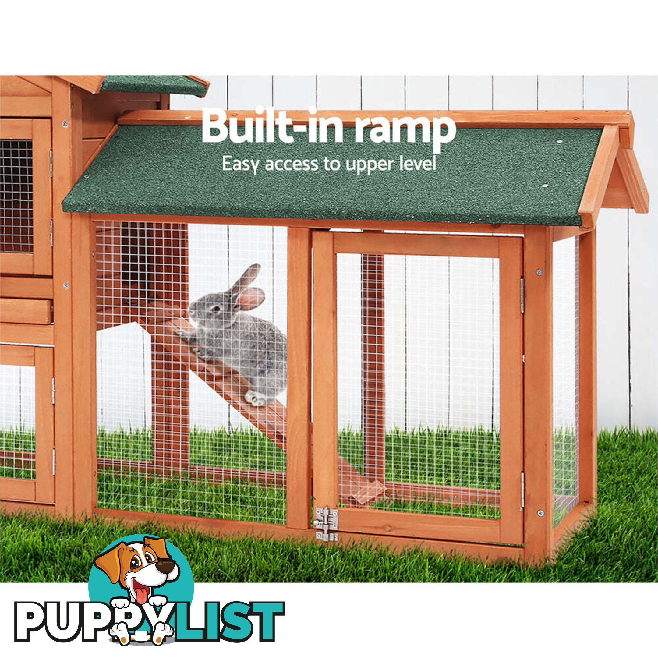 i.Pet Chicken Coop Rabbit Hutch 220cm x 44cm x 84cm Large Run Wooden Outdoor Bunny Cage House - PET-GT-RH1500D-220