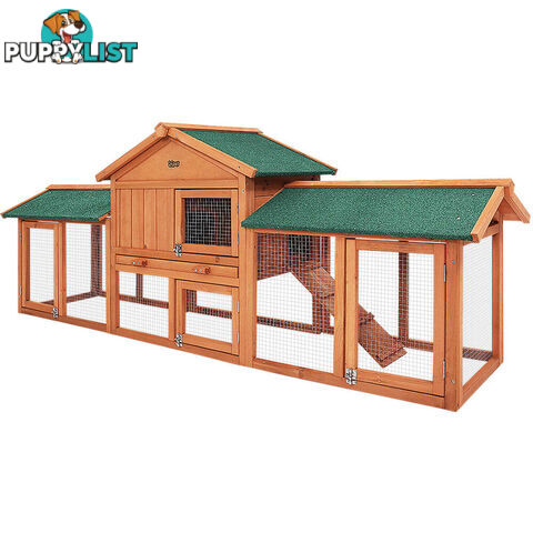 i.Pet Chicken Coop Rabbit Hutch 220cm x 44cm x 84cm Large Run Wooden Outdoor Bunny Cage House - PET-GT-RH1500D-220