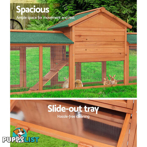 i.Pet Chicken Coop Rabbit Hutch 220cm x 44cm x 84cm Large Run Wooden Outdoor Bunny Cage House - PET-GT-RH1500D-220