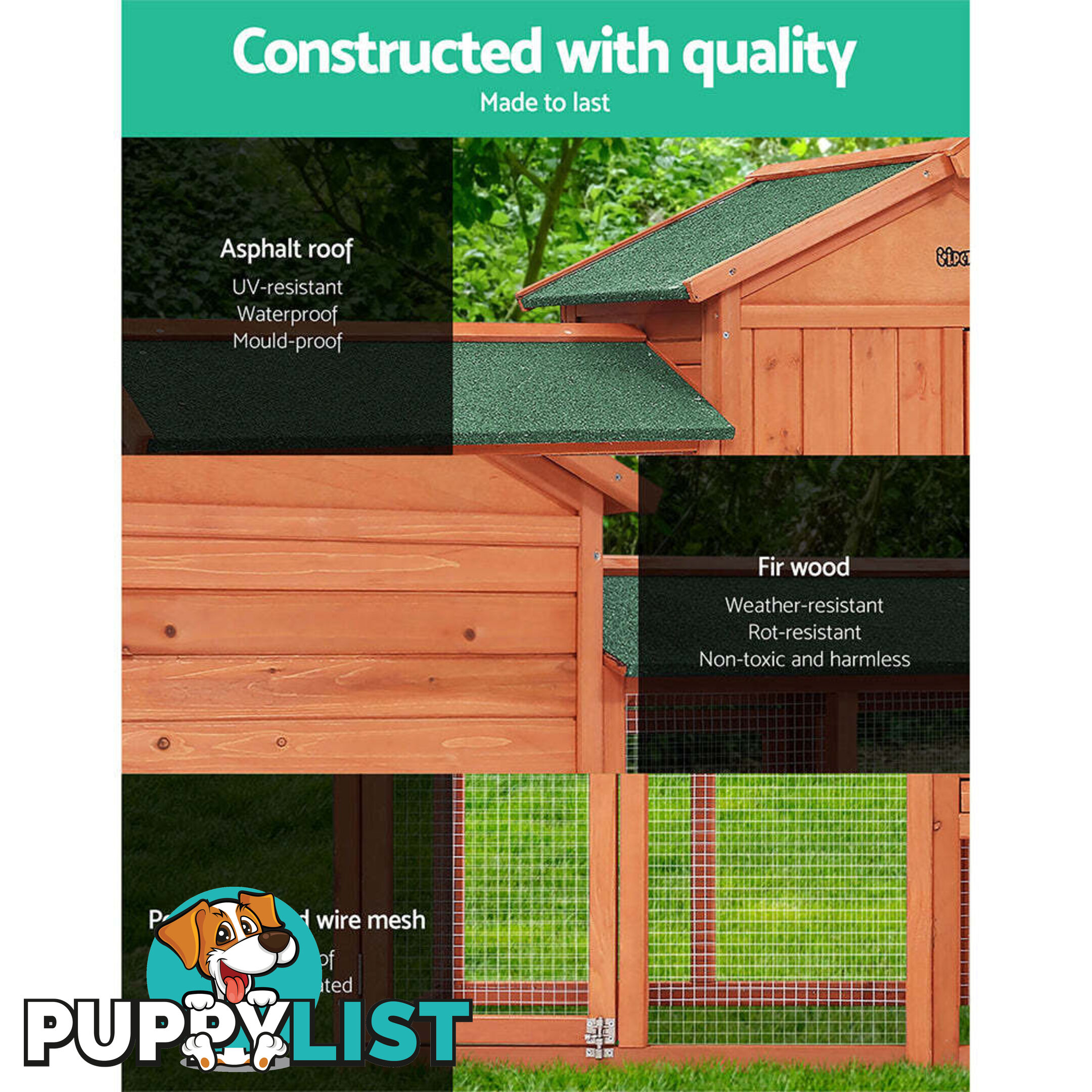 i.Pet Chicken Coop Rabbit Hutch 220cm x 44cm x 84cm Large Run Wooden Outdoor Bunny Cage House - PET-GT-RH1500D-220
