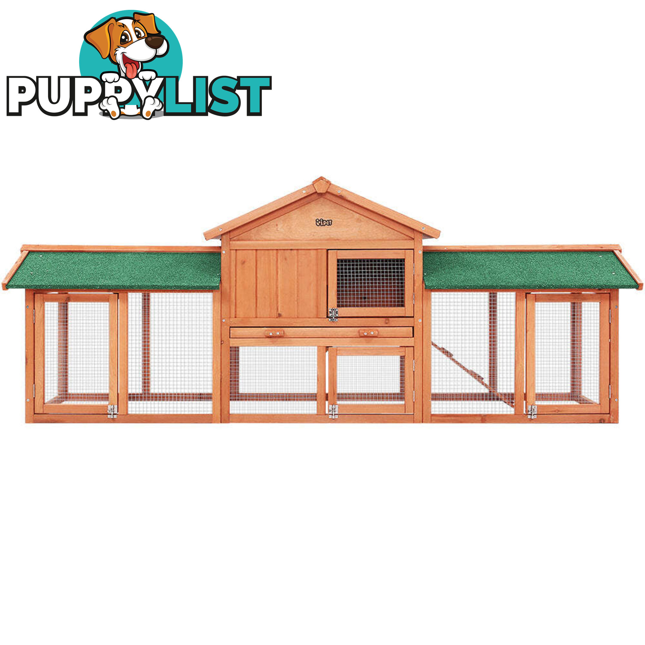 i.Pet Chicken Coop Rabbit Hutch 220cm x 44cm x 84cm Large Run Wooden Outdoor Bunny Cage House - PET-GT-RH1500D-220