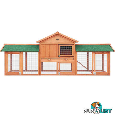 i.Pet Chicken Coop Rabbit Hutch 220cm x 44cm x 84cm Large Run Wooden Outdoor Bunny Cage House - PET-GT-RH1500D-220