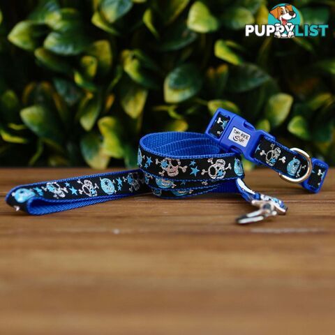 Skulls & Stars Dog Lead / Dog Leash - Hand Made by The Bark Side - TBSLDSKULBLU201.2