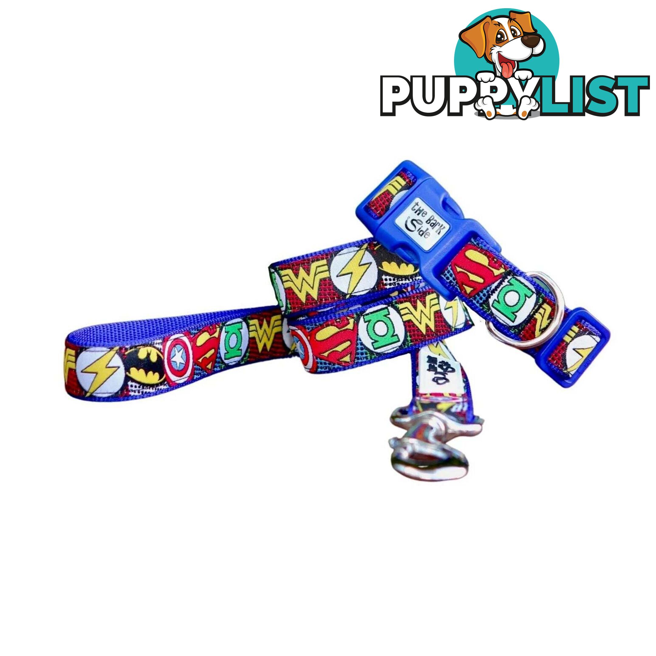 Superhero Dog Collar - Hand Made by The Bark Side - TBSHEROSMLBLU