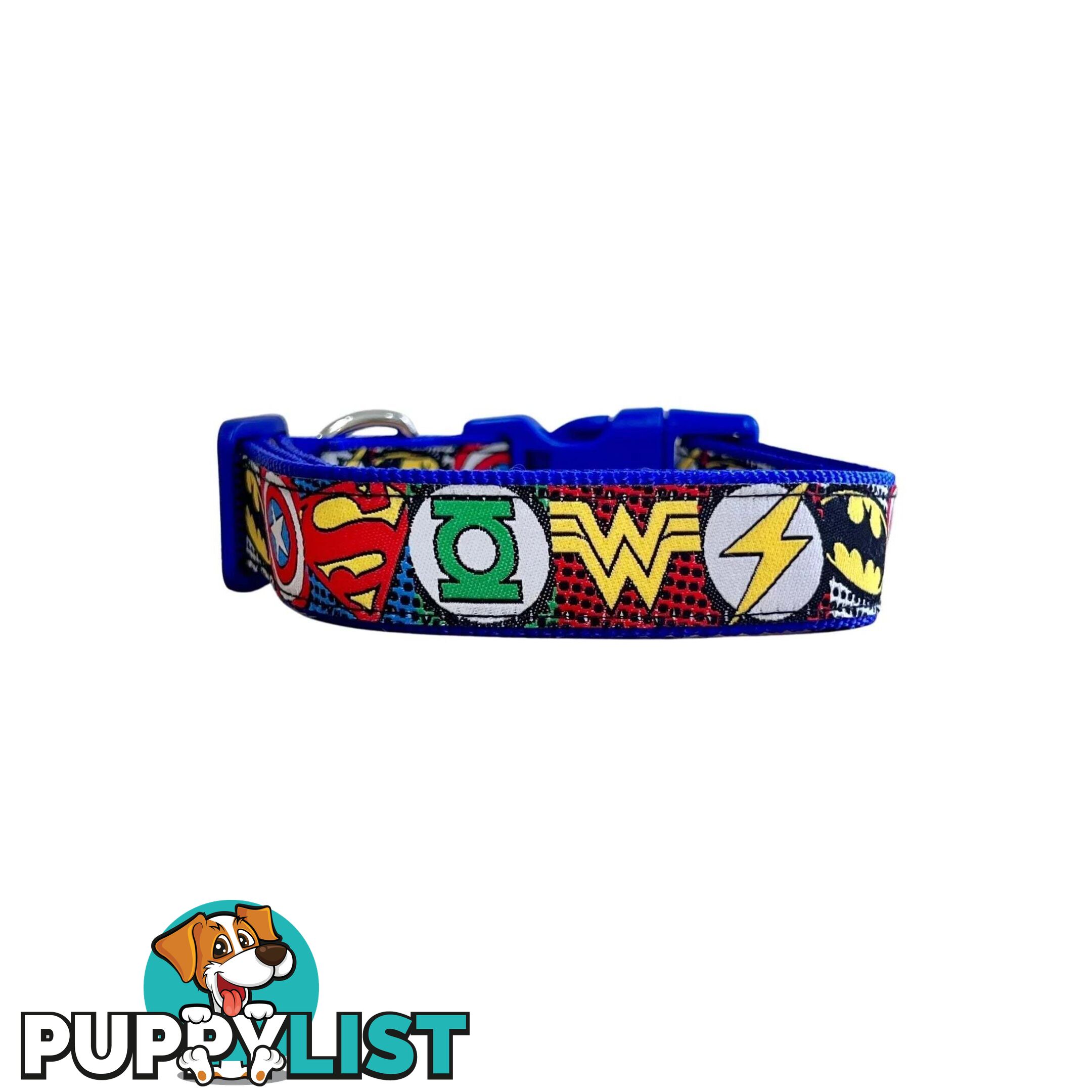 Superhero Dog Collar - Hand Made by The Bark Side - TBSHEROSMLBLU