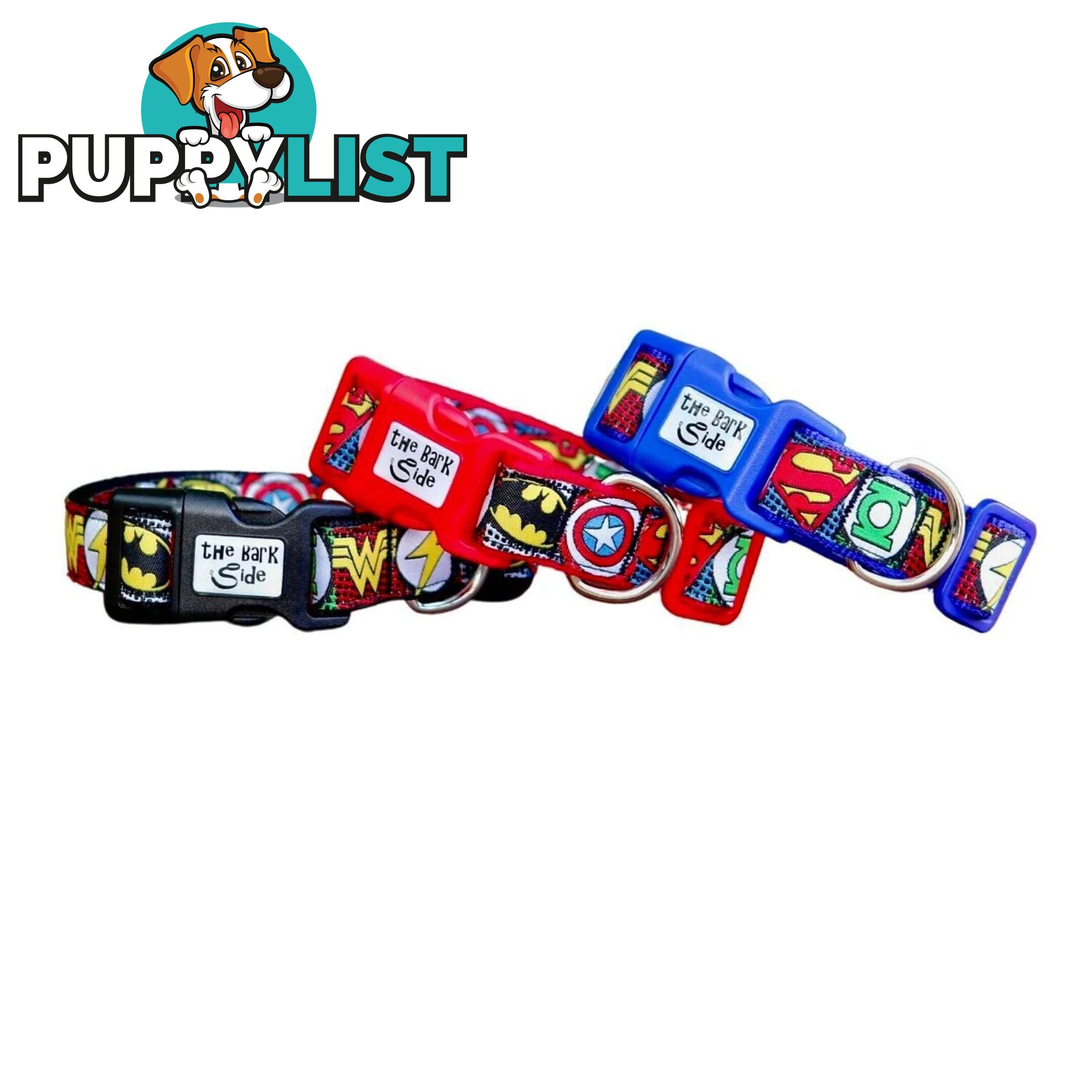Superhero Dog Collar - Hand Made by The Bark Side - TBSHEROSMLBLU