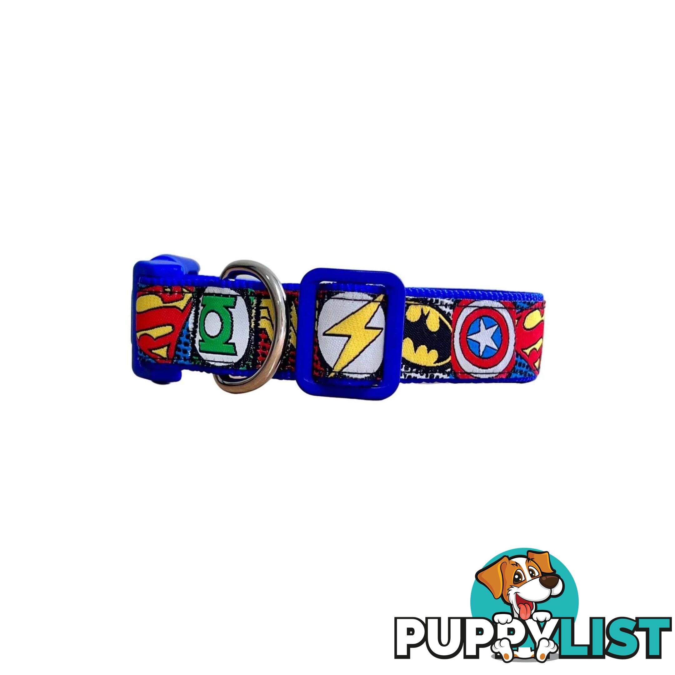 Superhero Dog Collar - Hand Made by The Bark Side - TBSHEROSMLBLU