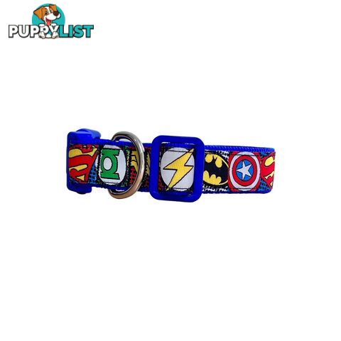 Superhero Dog Collar - Hand Made by The Bark Side - TBSHEROSMLBLU