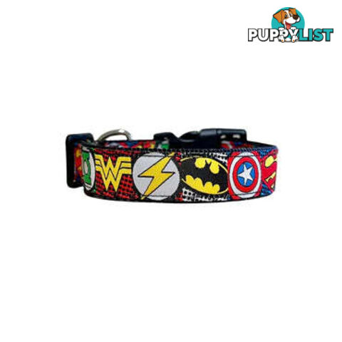 Superhero Dog Collar - Hand Made by The Bark Side - TBSHEROSMLBLU