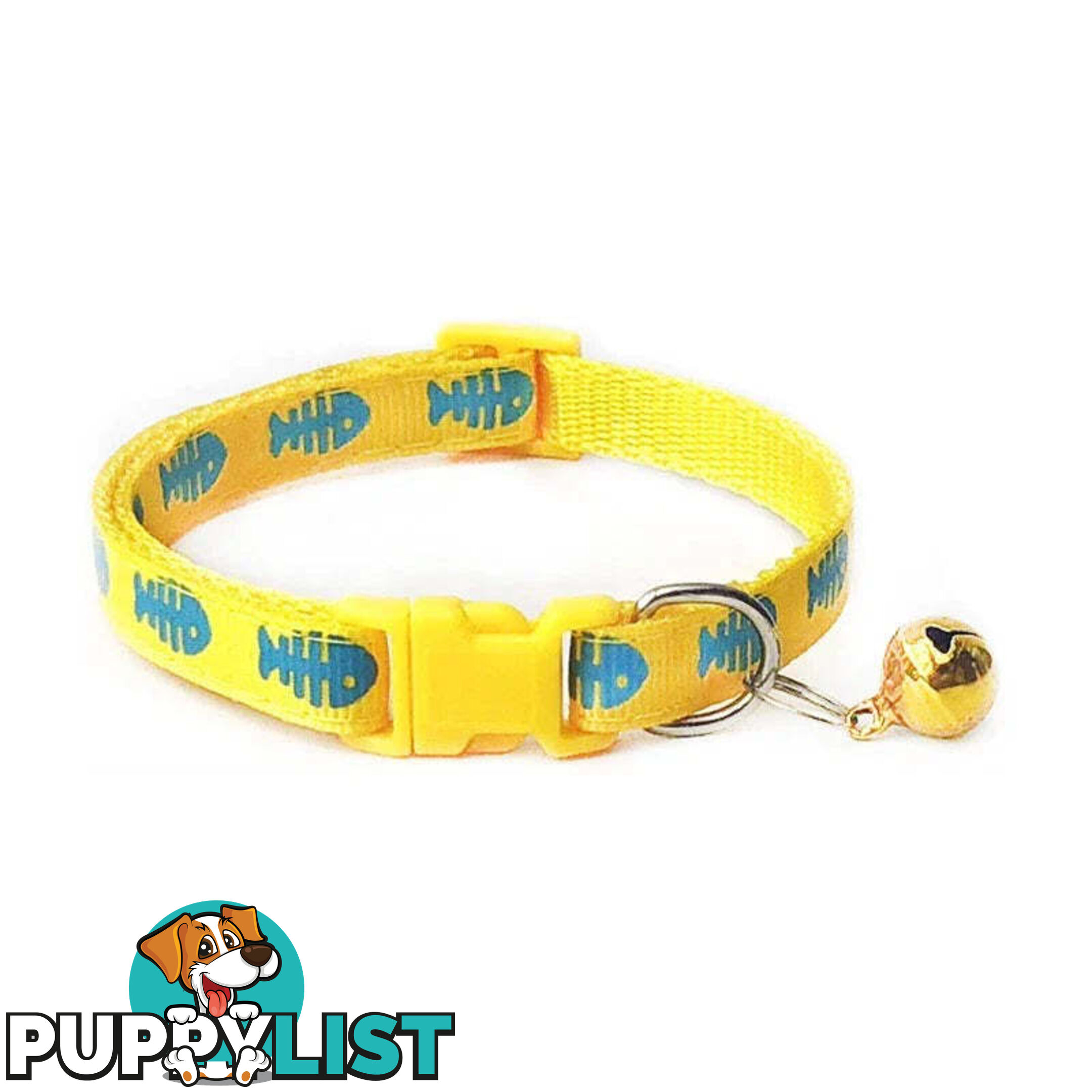 Fish Bone Cat Collar - Hand Made by The Bark Side - TBSFISYEL