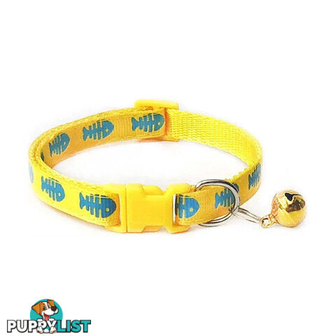 Fish Bone Cat Collar - Hand Made by The Bark Side - TBSFISYEL