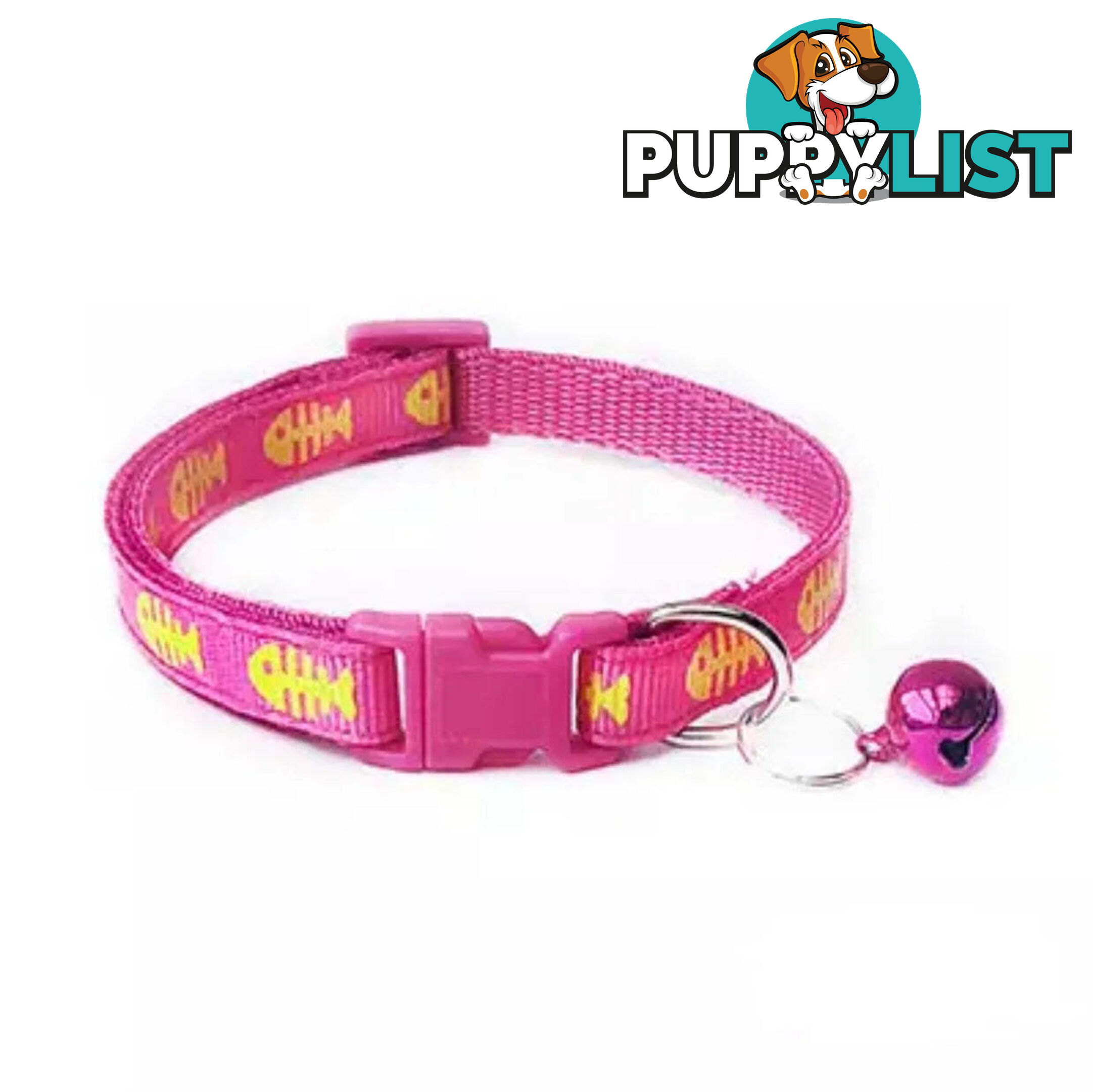 Fish Bone Cat Collar - Hand Made by The Bark Side - TBSFISYEL