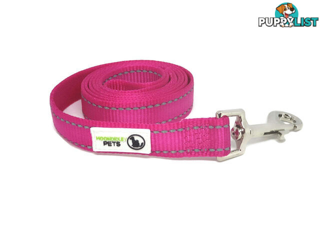60cm Short Dog Lead Nyon w/Reflective Stitching - Moondidley Pets - MDPLDREFPNK2060