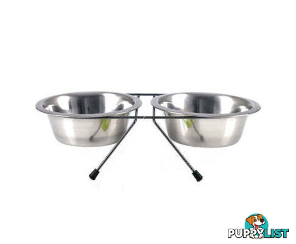 YES4PETS 2 x Sets Portable Dog and Cat Steel Pet Bowl - V278-2-X-59609-DOUBLE-BOWL-M-1