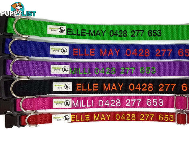 Doggie ID Collar Bamboo Fibre Personalised Embroidered - CCB-CO-001-MPK-NO