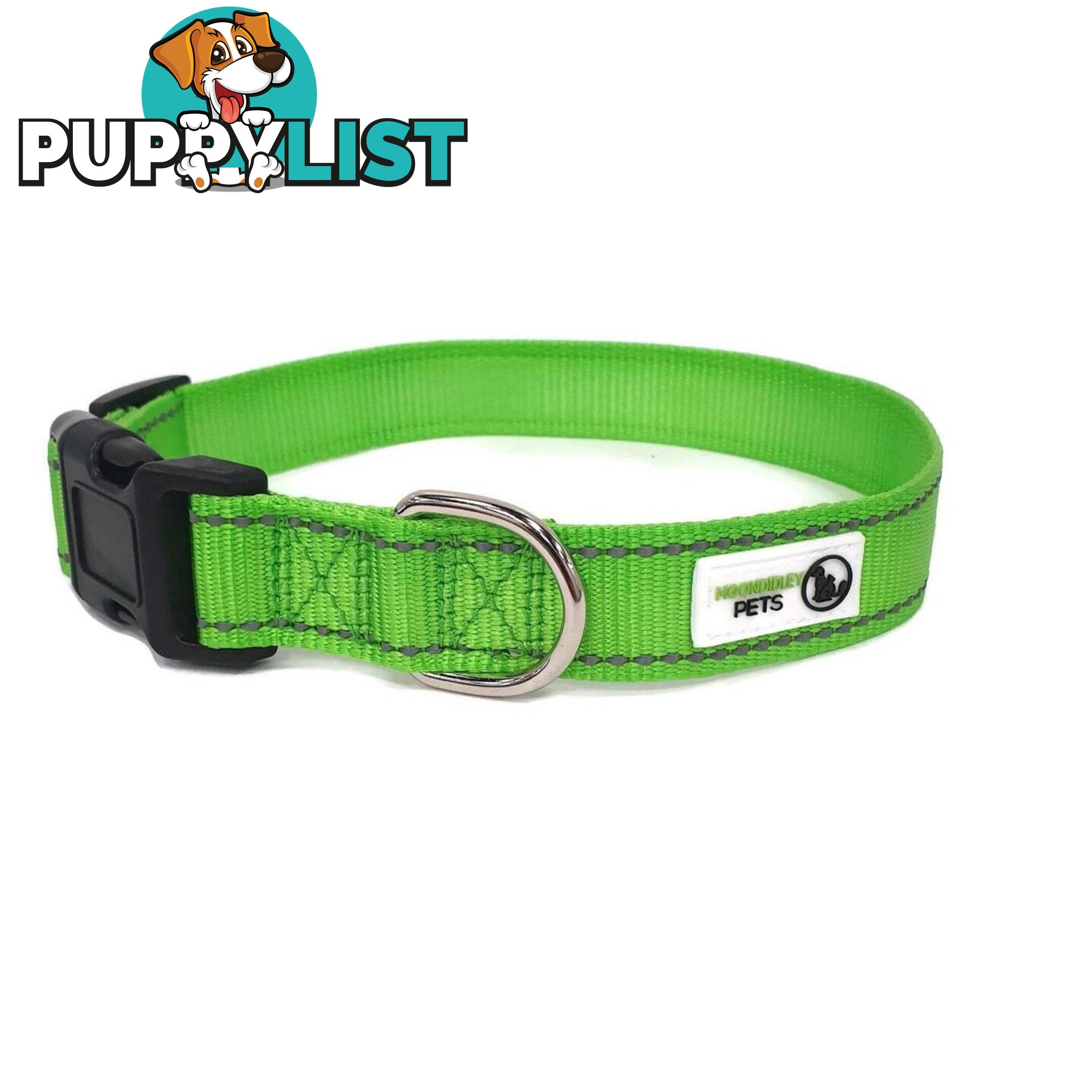 Nylon w/Reflective Stitching Dog Collar - Moondidley Pets - MDPCOLREFLGRN