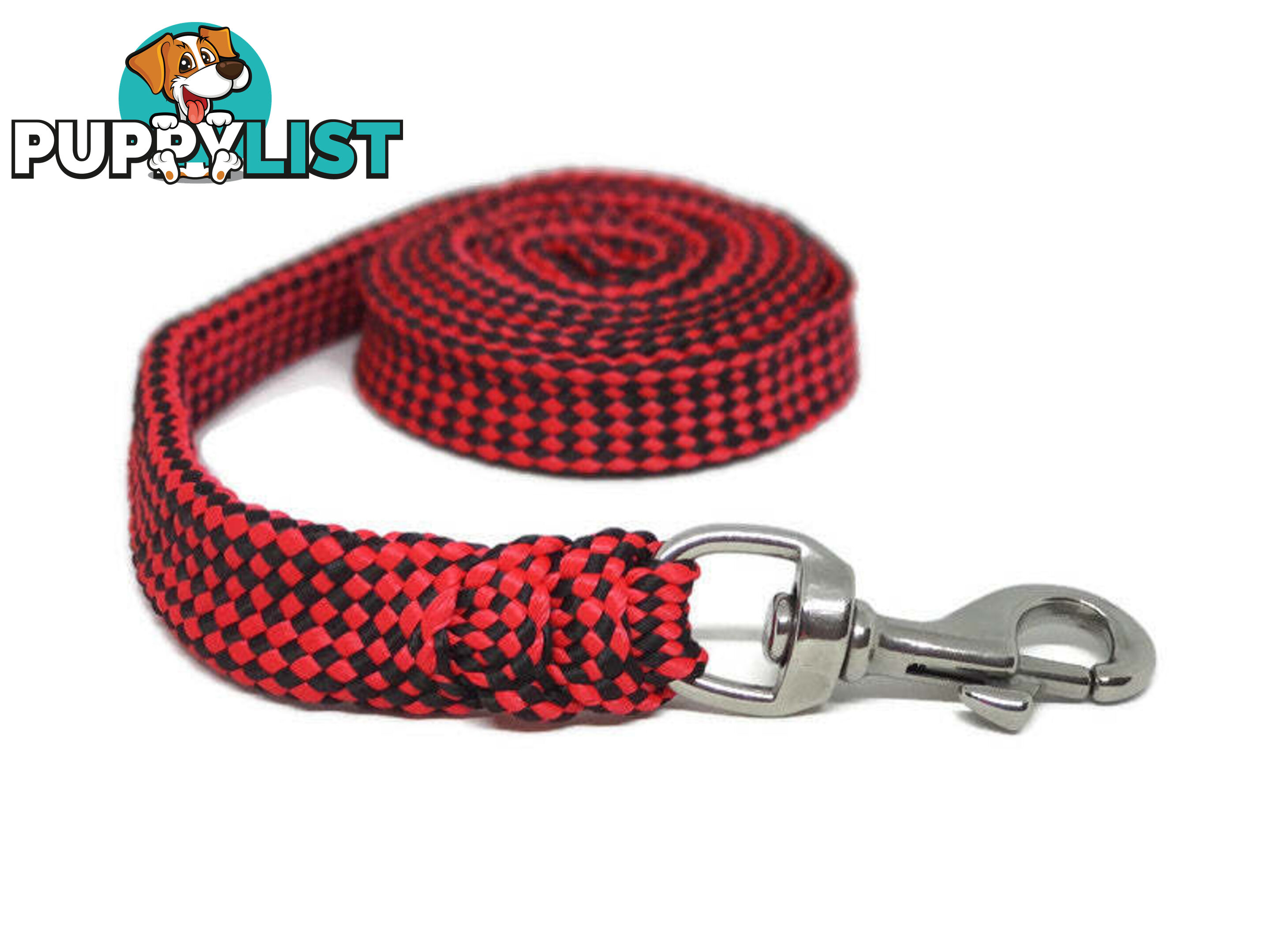 1.8m to 10m Long Dog Lead No Stitching Tough Yarnix 20mm Wide - YNXLD2010BRBLKRED