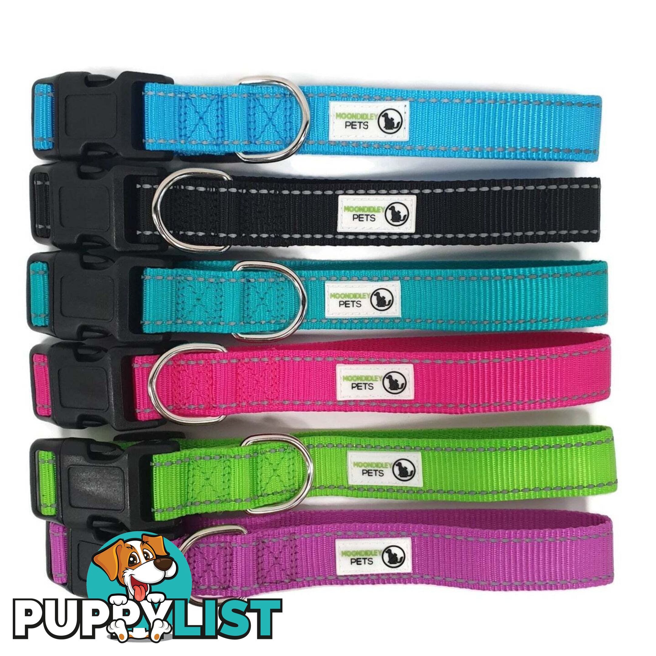 Nylon w/Reflective Stitching Dog Collar - Moondidley Pets - MDPCOLREFXSPNK