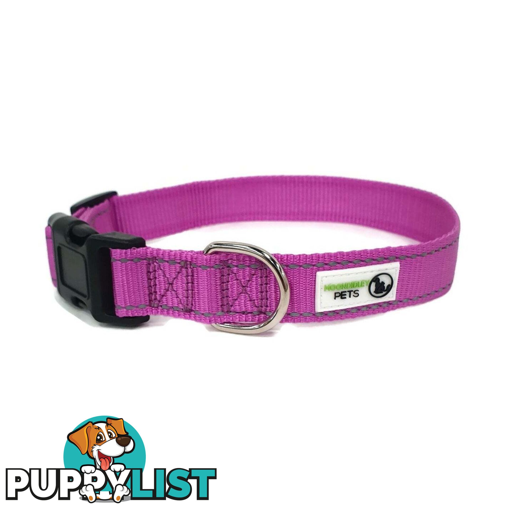 Nylon w/Reflective Stitching Dog Collar - Moondidley Pets - MDPCOLREFXSPNK