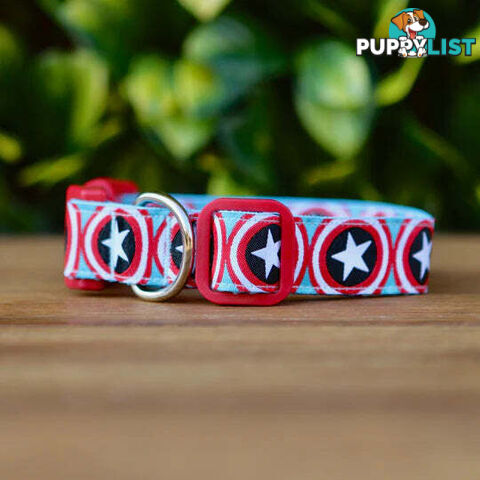 Captain America Dog Collar - Hand Made by The Bark Side - TBSCAPXS