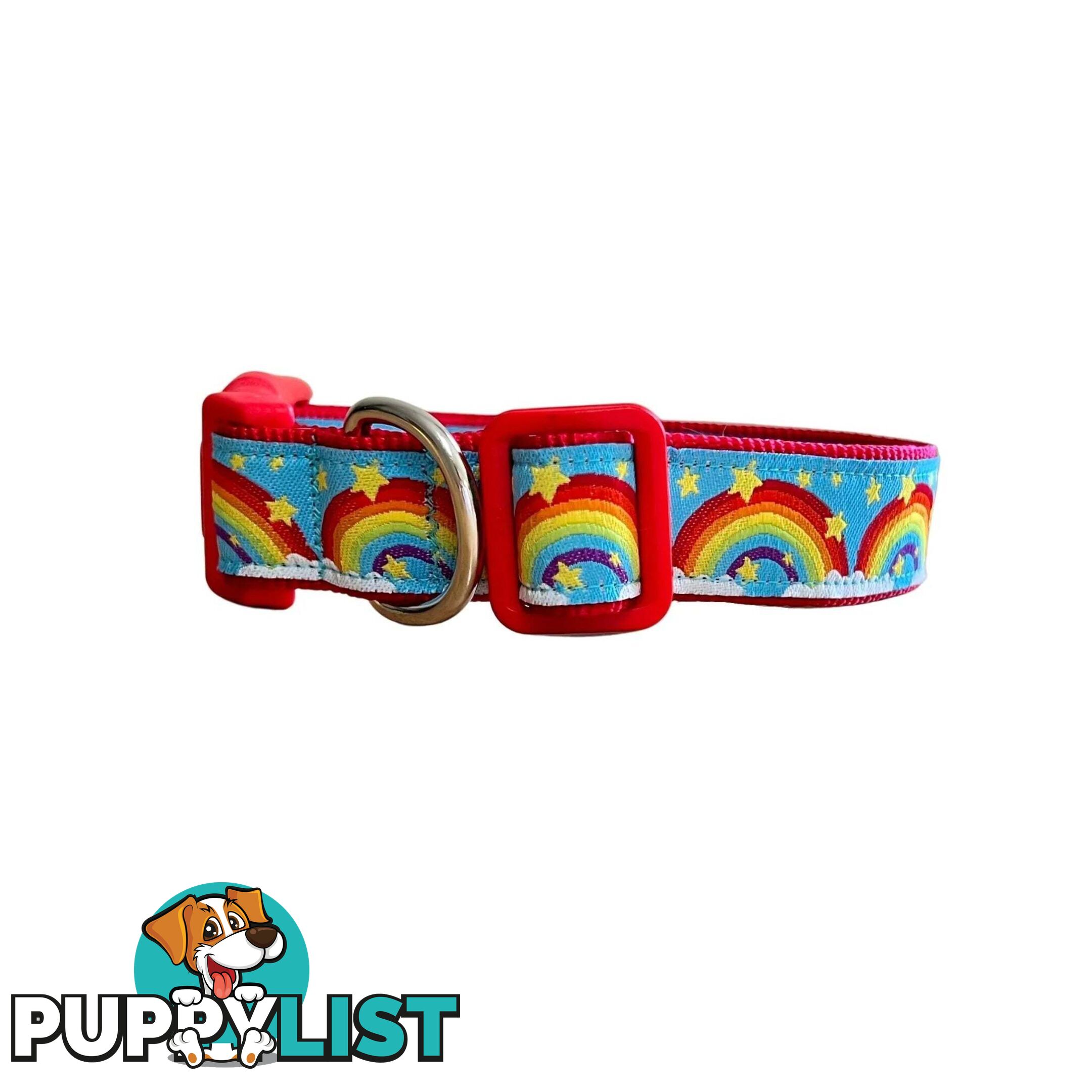 Rainbow Dog Collar - Hand Made by The Bark Side - TBSRAIXSRED