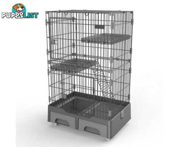 YES4PETS 134cm Pet 3 Level Cat Cage with Litter Tray and Storage Box - V278-MC-2-2-GREY