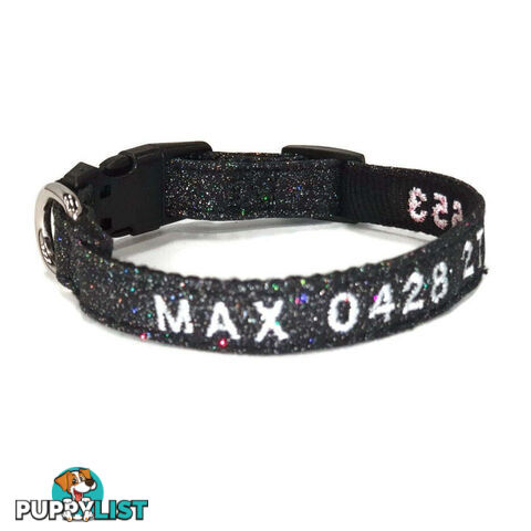 Doggie ID Collar - Bling Glitter Overlay Nylon Collar, Embroidered Personised Custom. - GC-DIC-BLING-XS-LPNK