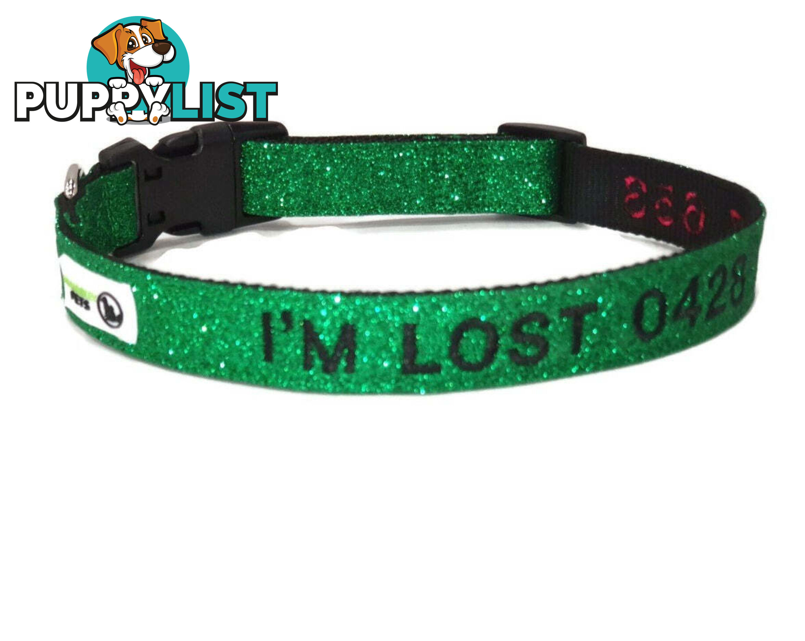 Doggie ID Collar - Bling Glitter Overlay Nylon Collar, Embroidered Personised Custom. - GC-DIC-BLING-XS-LPNK