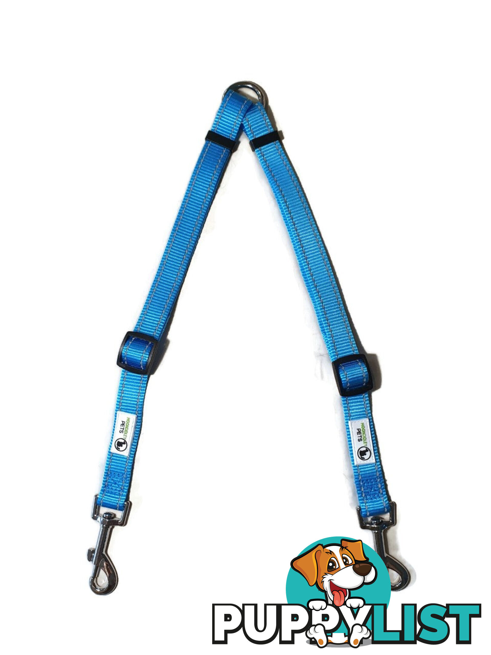 2 Dog Double Lead Coupler, Nylon w/Reflective Stitching - Moondidley Pets - MDPLDCOULPUR