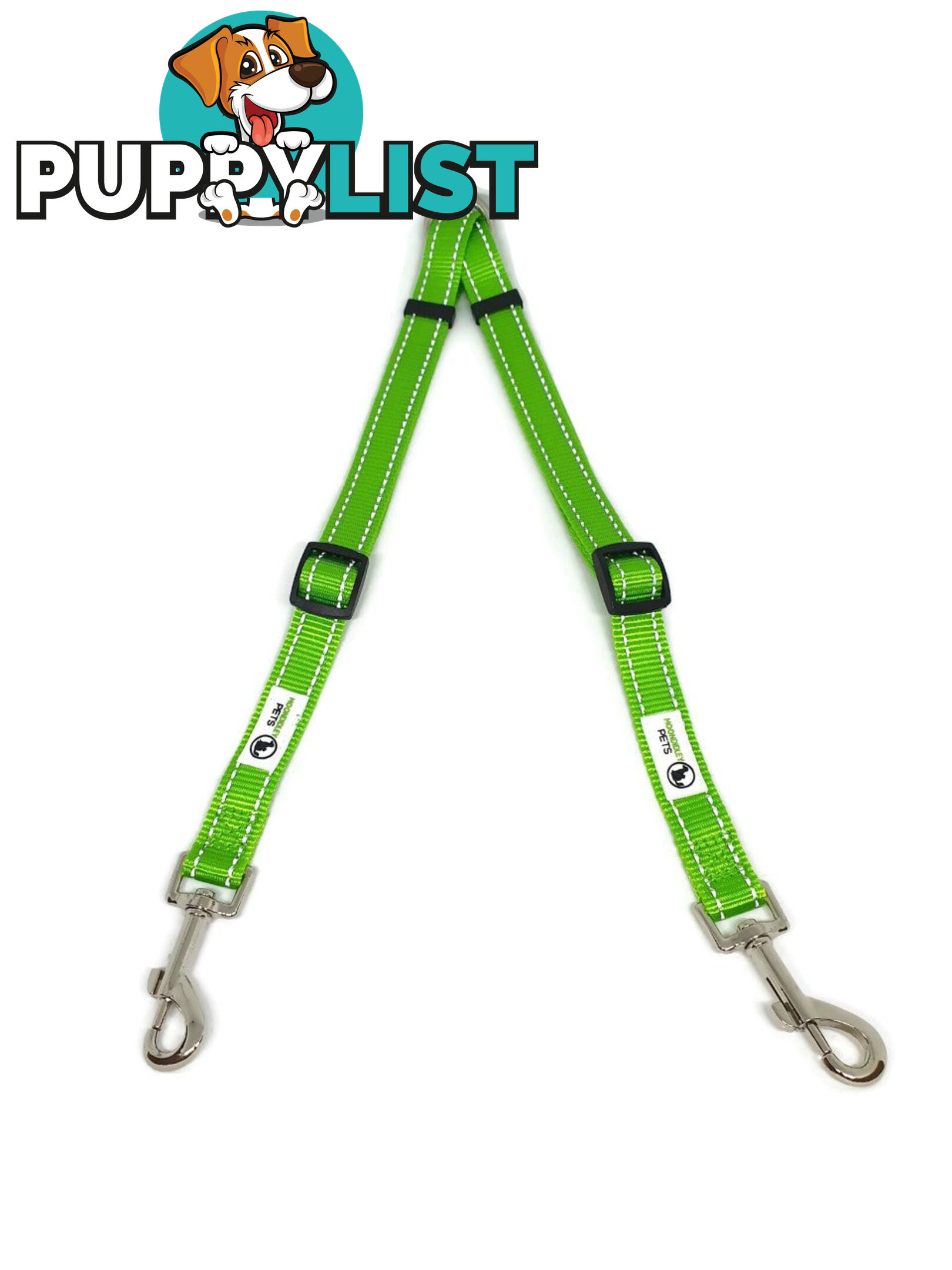 2 Dog Double Lead Coupler, Nylon w/Reflective Stitching - Moondidley Pets - MDPLDCOULPUR