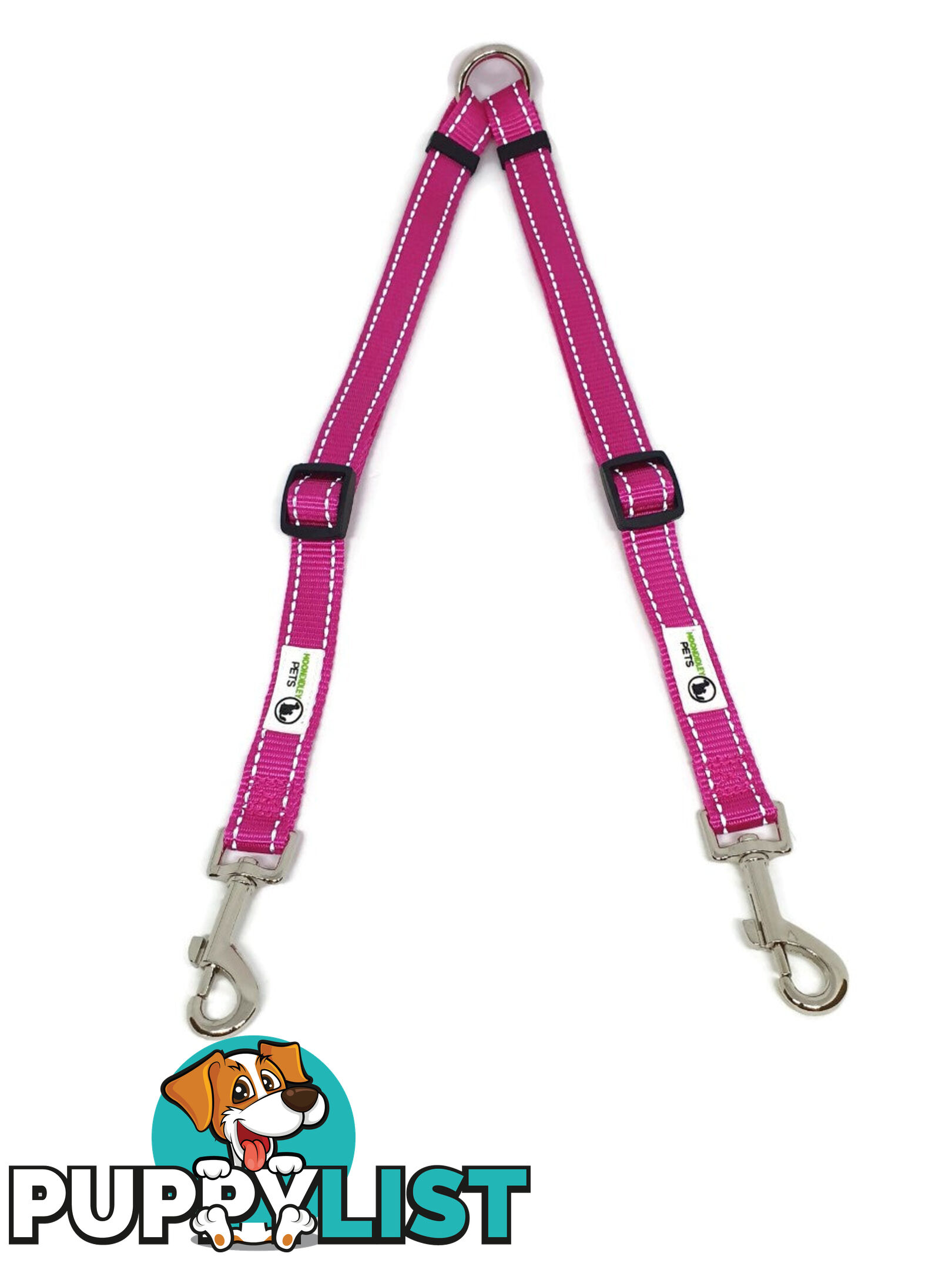 2 Dog Double Lead Coupler, Nylon w/Reflective Stitching - Moondidley Pets - MDPLDCOULPUR