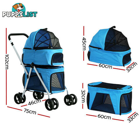 i.Pet Pet Stroller Dog Pram Large Cat Carrier Travel Foldable 4 Wheels Double - PET-STROLLER-2T-BL