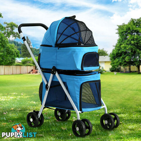 i.Pet Pet Stroller Dog Pram Large Cat Carrier Travel Foldable 4 Wheels Double - PET-STROLLER-2T-BL