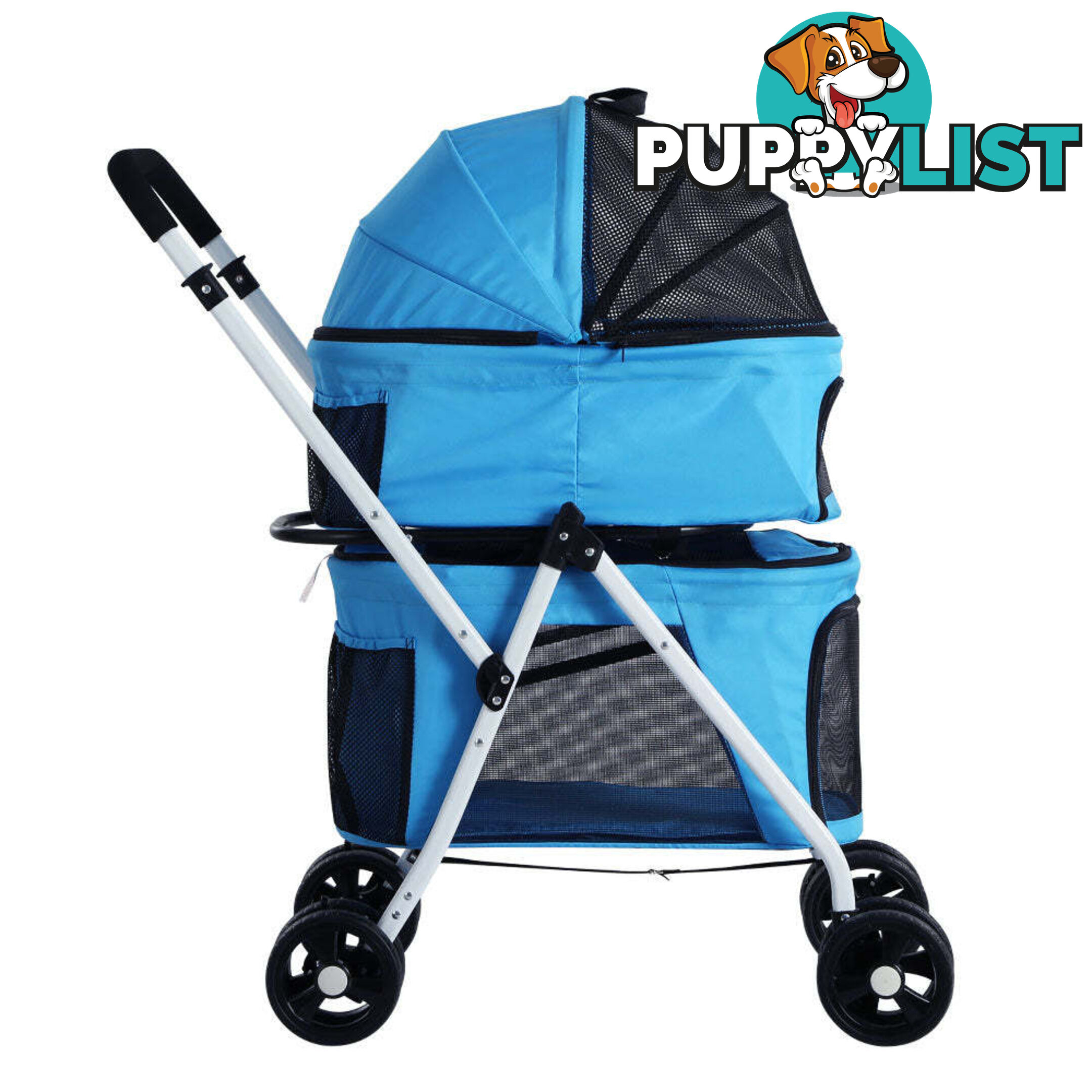 i.Pet Pet Stroller Dog Pram Large Cat Carrier Travel Foldable 4 Wheels Double - PET-STROLLER-2T-BL