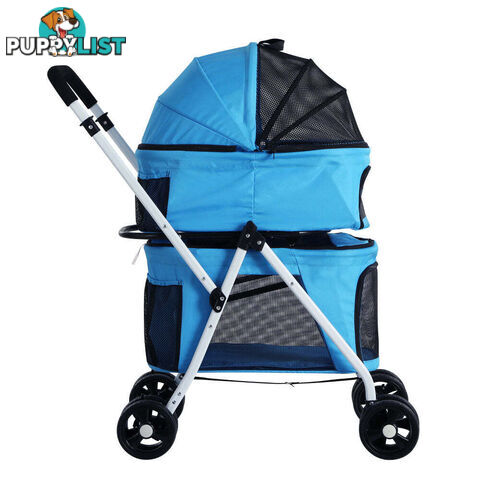i.Pet Pet Stroller Dog Pram Large Cat Carrier Travel Foldable 4 Wheels Double - PET-STROLLER-2T-BL