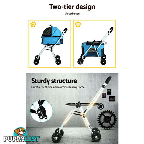i.Pet Pet Stroller Dog Pram Large Cat Carrier Travel Foldable 4 Wheels Double - PET-STROLLER-2T-BL