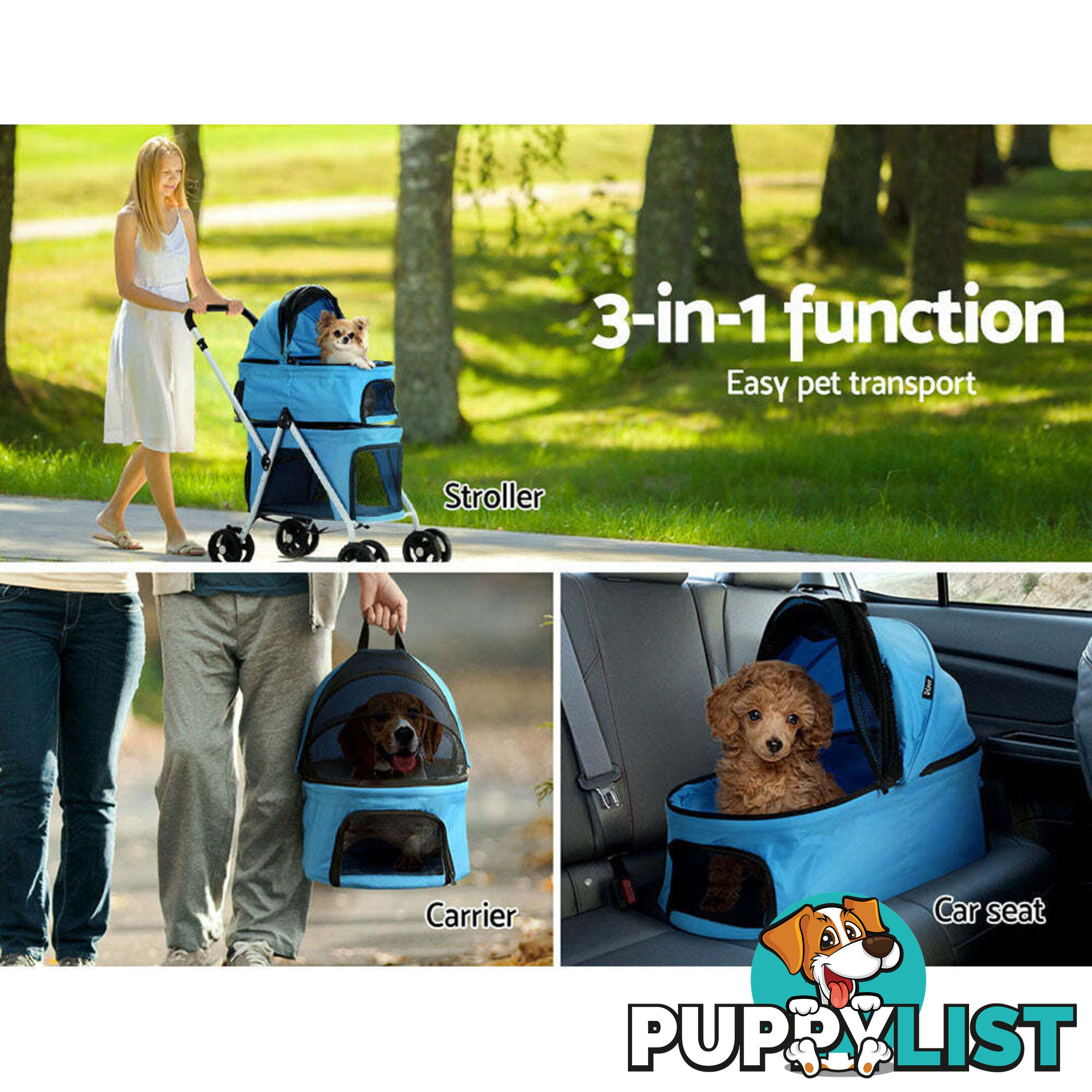 i.Pet Pet Stroller Dog Pram Large Cat Carrier Travel Foldable 4 Wheels Double - PET-STROLLER-2T-BL
