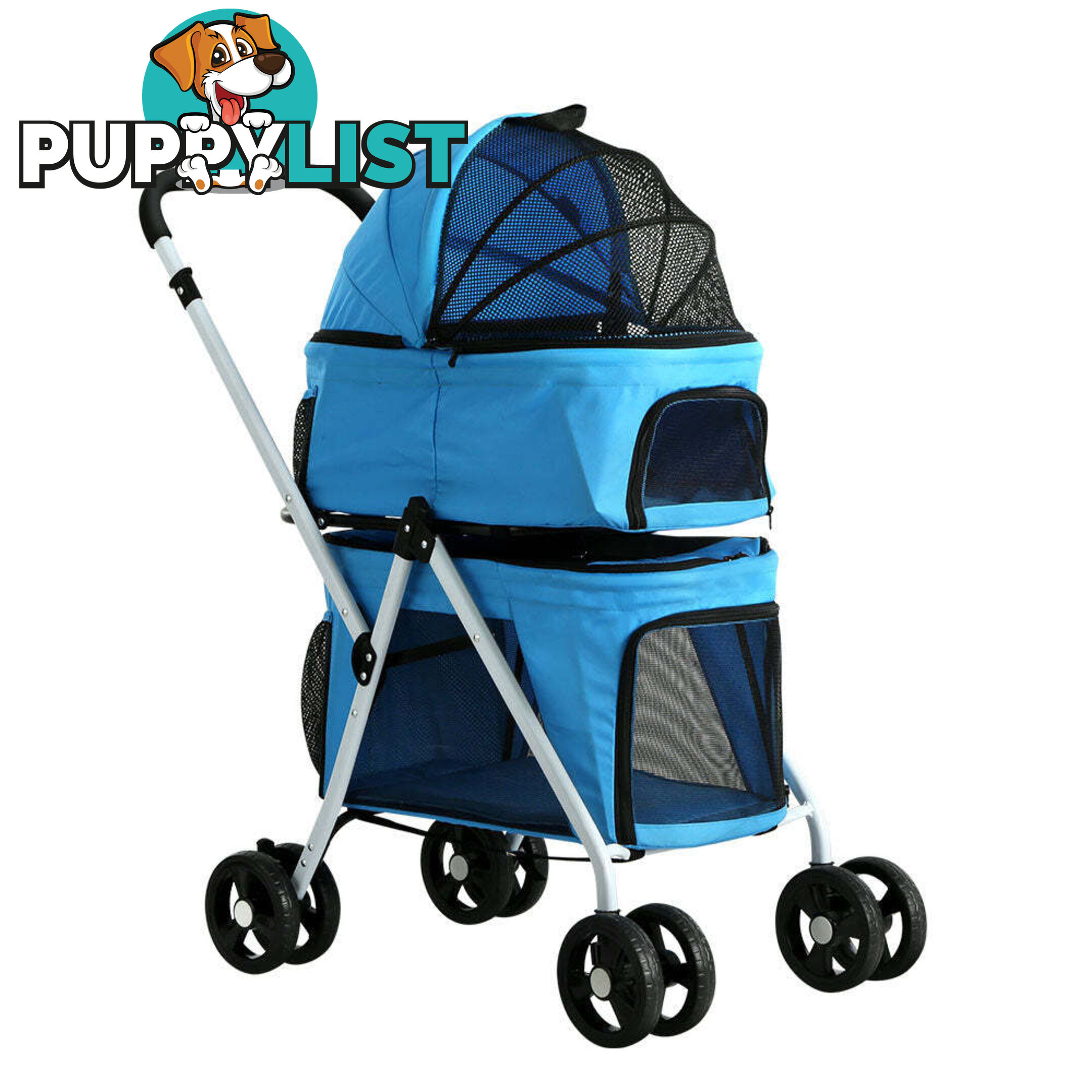 i.Pet Pet Stroller Dog Pram Large Cat Carrier Travel Foldable 4 Wheels Double - PET-STROLLER-2T-BL