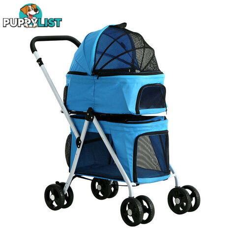 i.Pet Pet Stroller Dog Pram Large Cat Carrier Travel Foldable 4 Wheels Double - PET-STROLLER-2T-BL