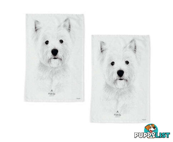 Set of 2 Delightful Dogs Cotton Kitchen Tea Towels - V442-LDE-TEAT-GOLDENRETRIEVERSETOF2-WHITE-RE