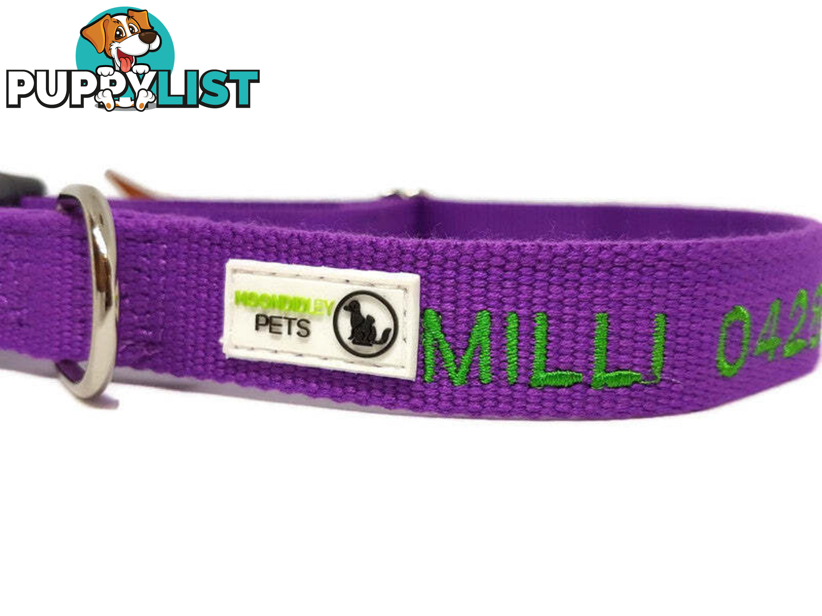 Doggie ID Collar Bamboo Fibre Personalised Embroidered - CCB-CO-001-MGN-NO