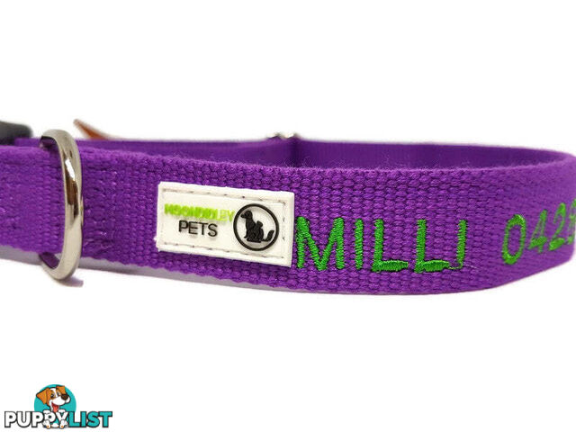 Doggie ID Collar Bamboo Fibre Personalised Embroidered - CCB-CO-001-MGN-NO