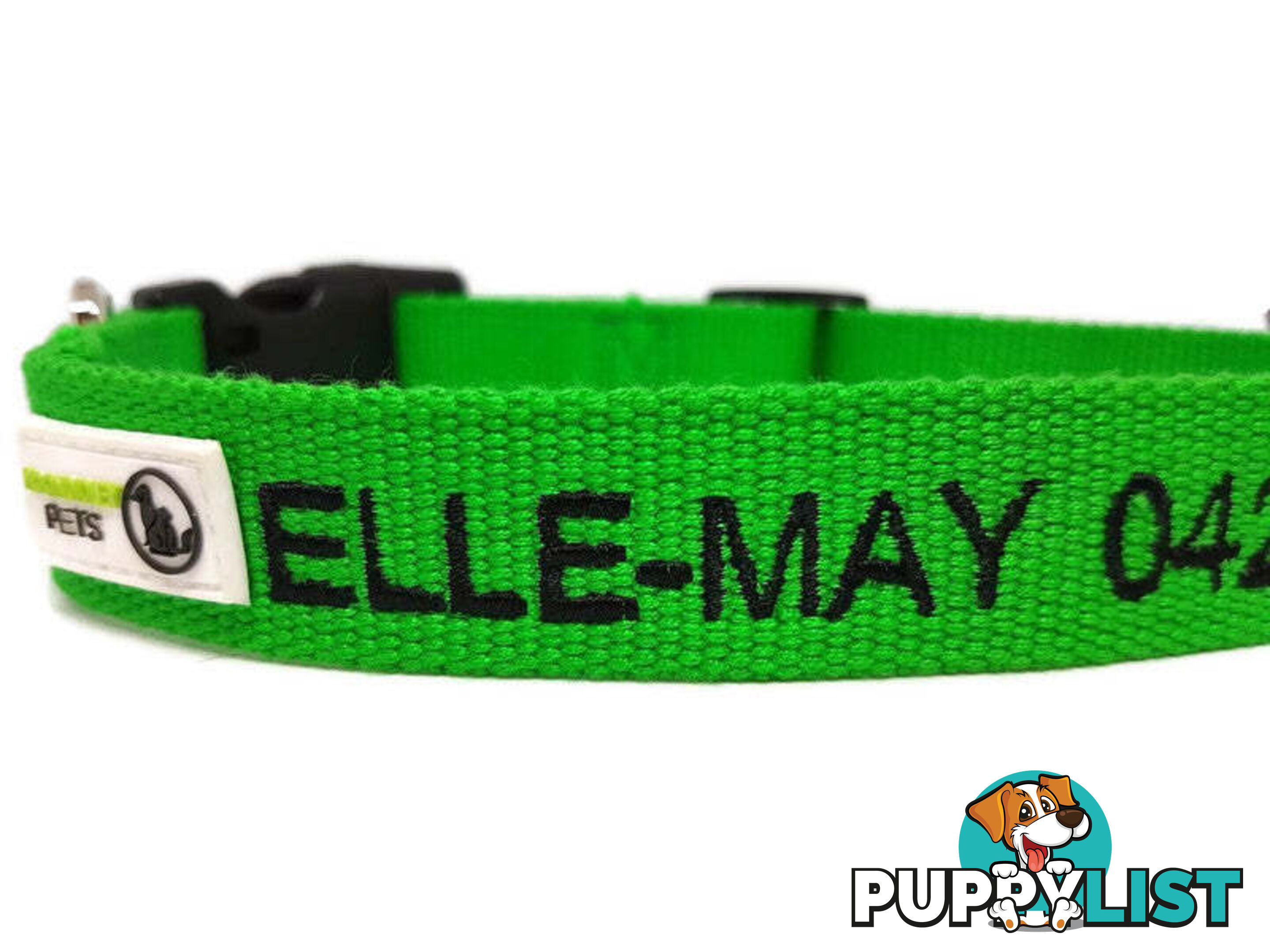 Doggie ID Collar Bamboo Fibre Personalised Embroidered - CCB-CO-001-MGN-NO