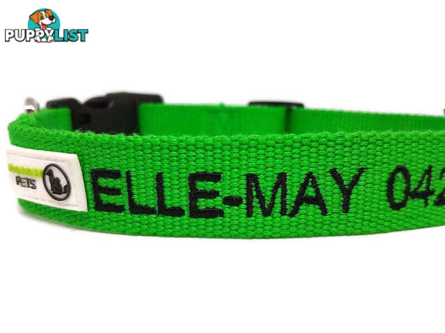 Doggie ID Collar Bamboo Fibre Personalised Embroidered - CCB-CO-001-MGN-NO